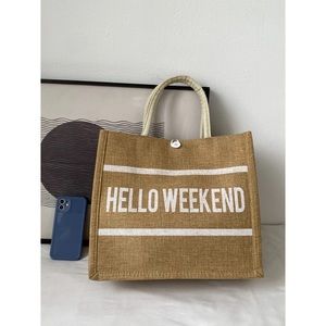 Hello Weekend Graphic Top Handle Tote Bag